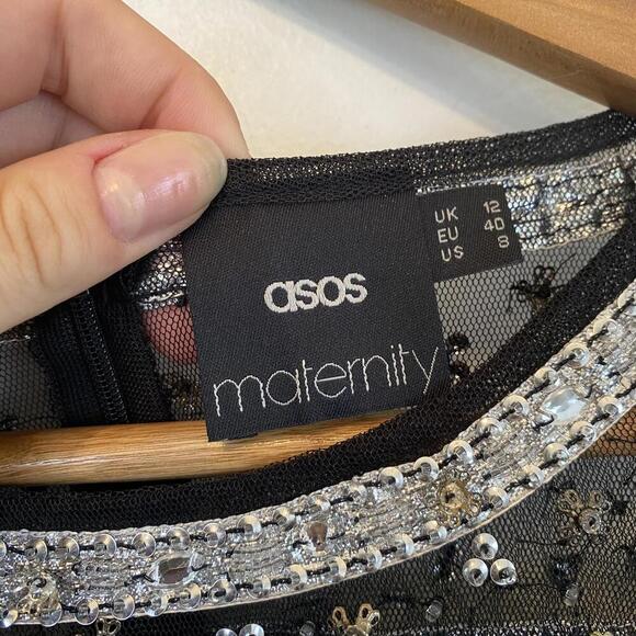 ASOS MATERNITY black beaded upper mini shift dress sz 8 - Picture 4 of 5